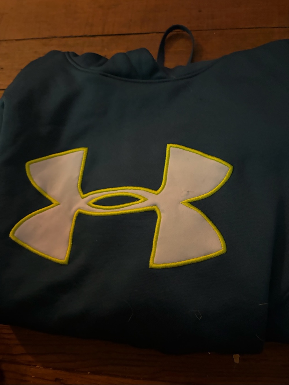 Under Armour Kids Teal Pullover Hoodie with White Logo and Neon Yellow Trim